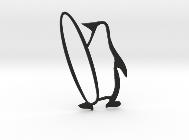 Penguintastic penguin with surfboard car badge in Black Natural Versatile Plastic