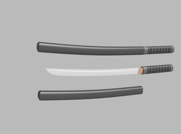 Wakizashi - 1:6 scale - Curved Blade - No Tsuba in Tan Fine Detail Plastic