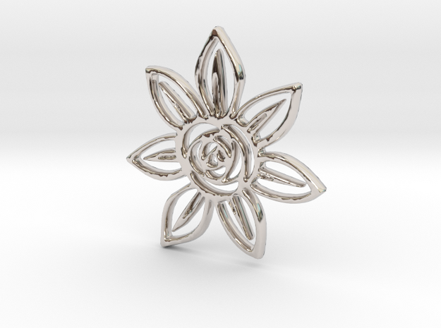 Abstract Rose Flower Pendant Charm in Rhodium Plated Brass