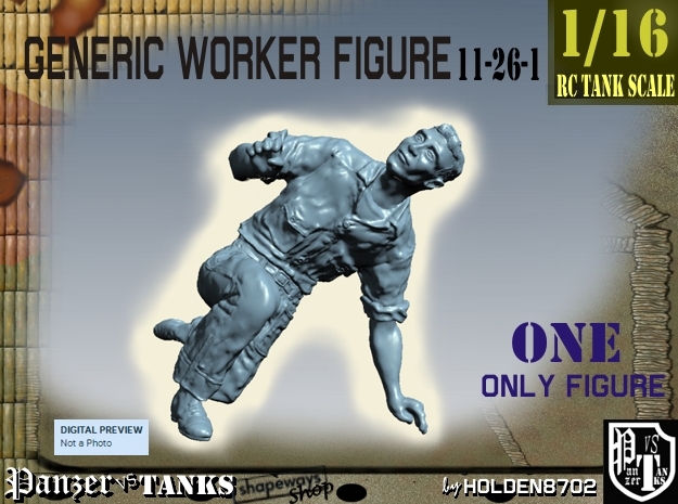 1-16 Generic Worker Figure 11-26-1 in White Natural Versatile Plastic