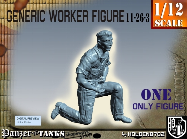 1-12 Generic Worker Figure 11-26-3 in White Natural Versatile Plastic