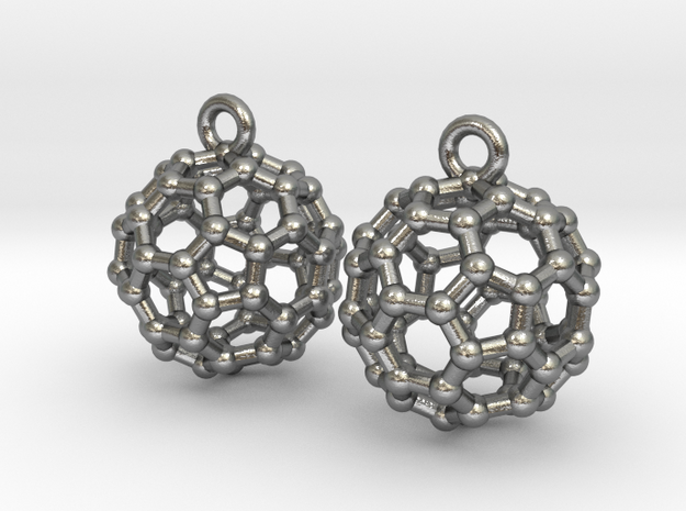 BuckyBall C60 Earrings 1 cm. 2 pieces. in Natural Silver