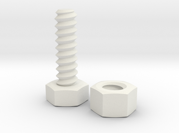 Bolt 8x25 and Nut (standard)  in White Natural Versatile Plastic