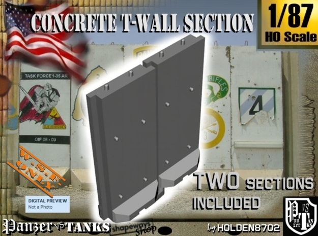 1-87 Concrete T-Wall Section Set in White Natural Versatile Plastic