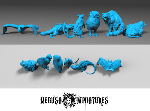 SIX ANIMAL FAMILIARS for 28mm, 32mm minis in Smooth Fine Detail Plastic