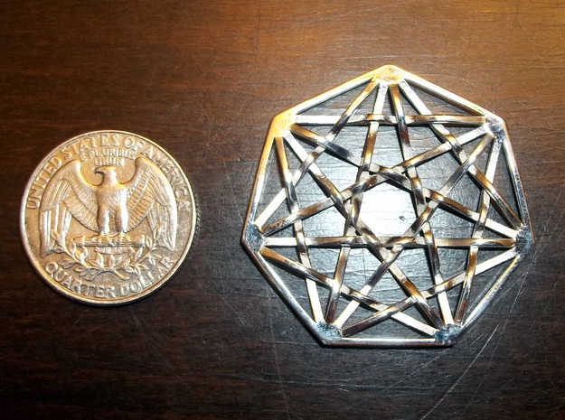 7D Hypercube Pendant 1.5" in Polished Silver