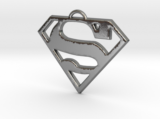 Superman Pendant Medium in Polished Silver