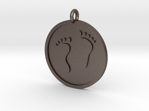 Foot Prints Pendant in Polished Bronzed Silver Steel