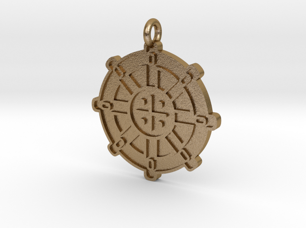 Wheel Of Dharma Pendant in Polished Gold Steel