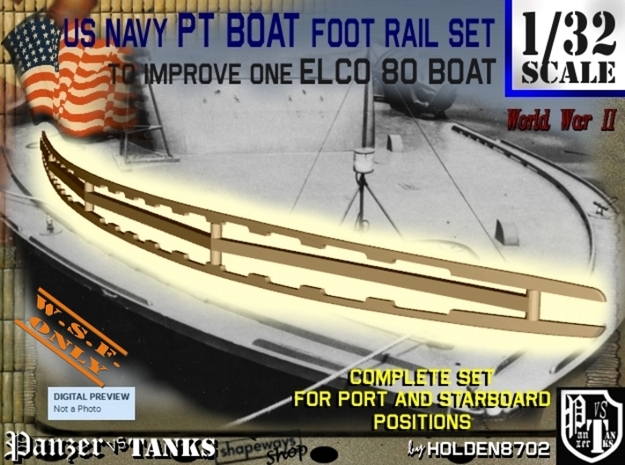 1-32 Elco 80 Foot Rail For PT Boat in White Natural Versatile Plastic