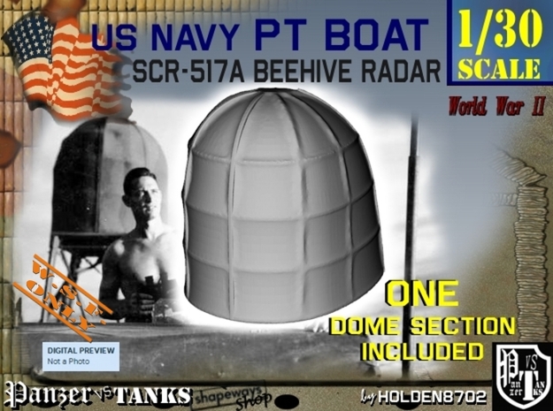 1-30 PT Boat Beehive Radar Dome in White Processed Versatile Plastic