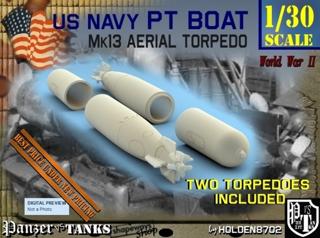 1-30 Torpedo Mk13 For PT Boat Set1 in White Processed Versatile Plastic