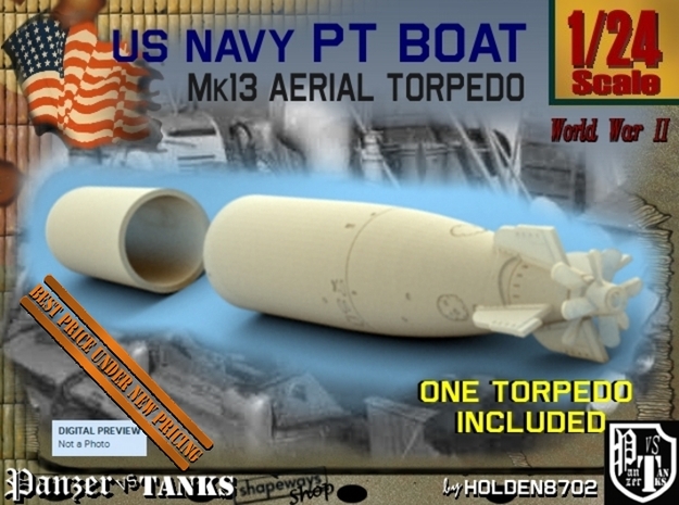 1-24 Torpedo Mk13 For PT Boat Set1 in White Processed Versatile Plastic