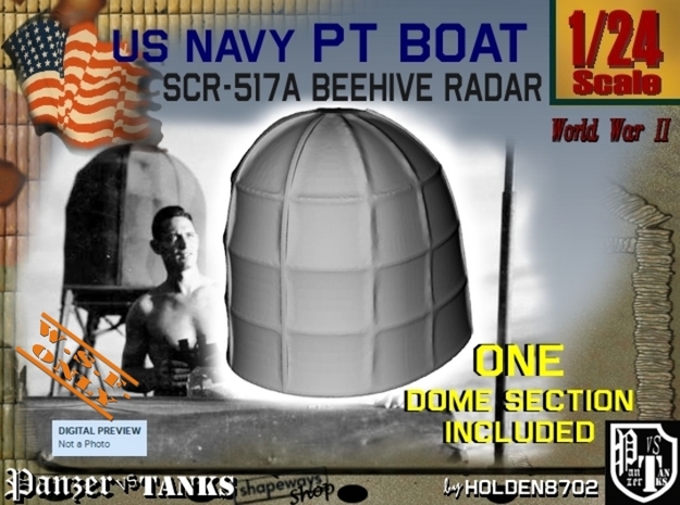 1-24 PT Boat Beehive Radar Dome in White Processed Versatile Plastic