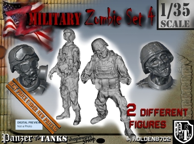 1-35 Military Zombie Set 4 in Smooth Fine Detail Plastic
