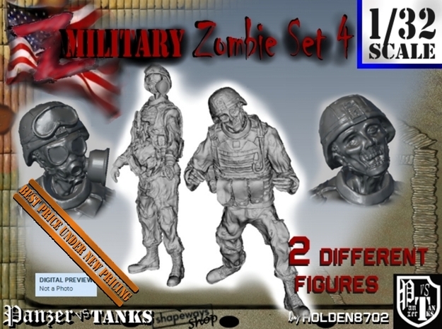 1-32 Military Zombie Set 4 in Tan Fine Detail Plastic