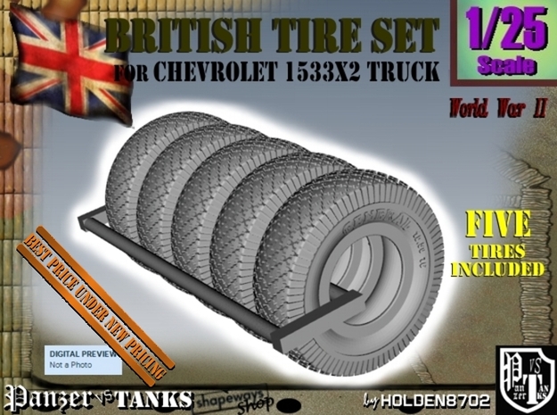 1-25 Chevy LRDG Tire Set1 in Tan Fine Detail Plastic