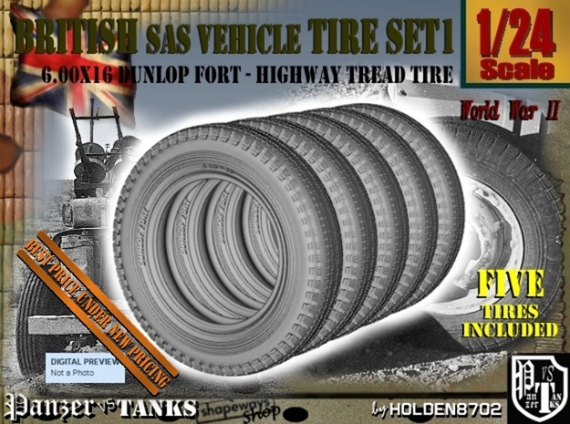 1/24 6.00 X 16 Dunlop Fort Tire SET1 in Tan Fine Detail Plastic