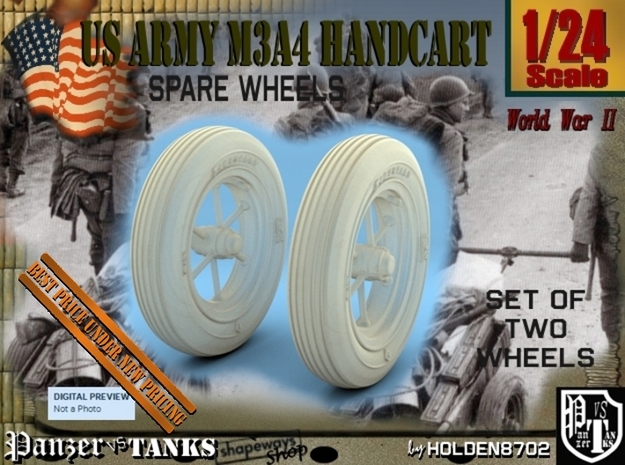 1-24 Wheels For M3A4 Handcart in Tan Fine Detail Plastic