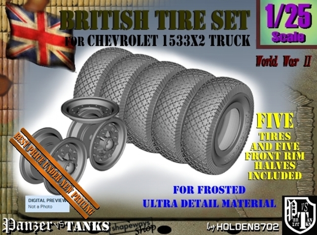 1-25 Chevy LRDG Tire And Rims FUD Set3 in Tan Fine Detail Plastic