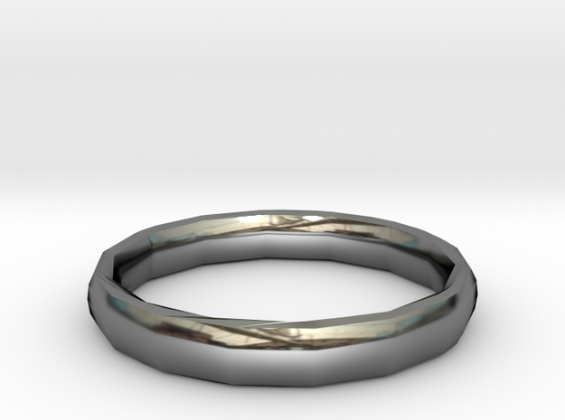 Polygonal ring "XXI century" in Fine Detail Polished Silver: 7.5 / 55.5