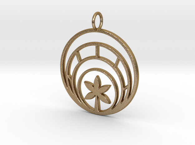 Plant In Circle Pendant Charm in Polished Gold Steel
