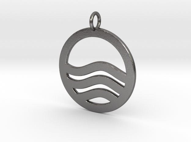Sea Ocean Waves Symbol Pendant Charm in Polished Nickel Steel