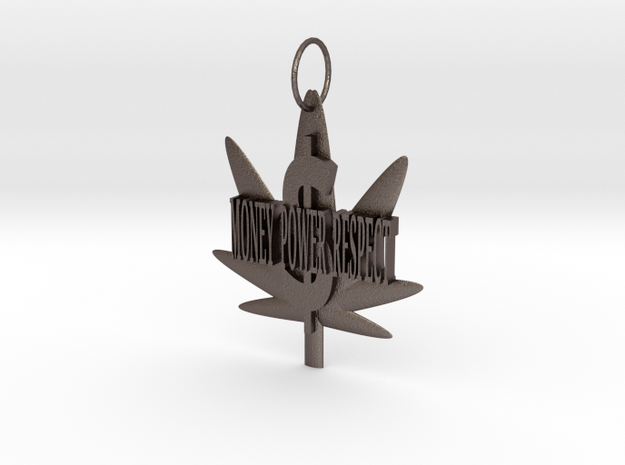 Money Power Respect Weed Pendant in Polished Bronzed Silver Steel