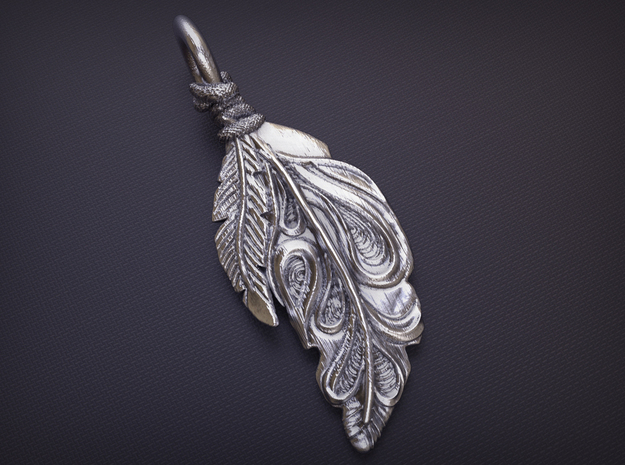 Feather Pendant in Natural Silver