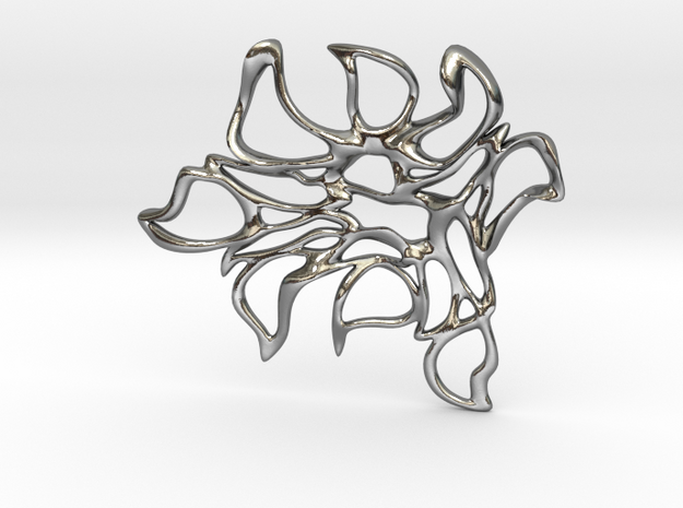 Abstract Flower Pendant  in Polished Silver