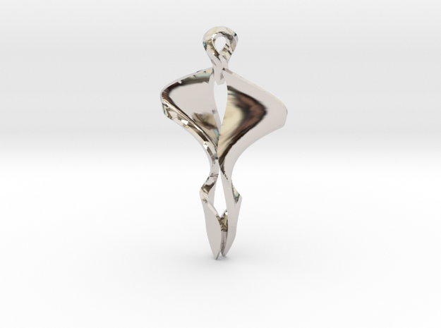 Pendant, Stylized 4 in Rhodium Plated Brass