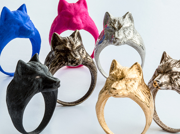 Wolf ring in Polished Bronzed Silver Steel