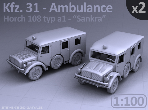 Ambulance Kfz 31 Horch - (2 pack) - (1:100) in Tan Fine Detail Plastic