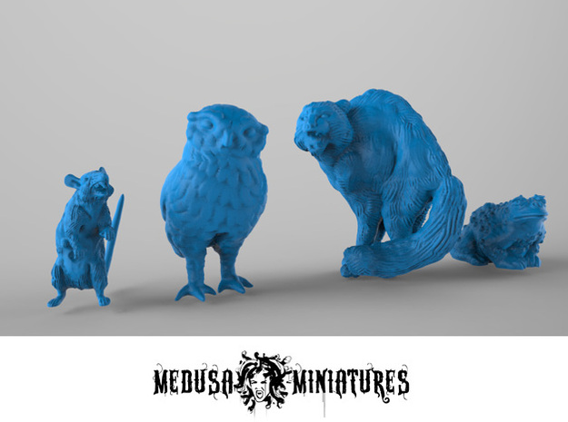 Four Familiars for 28mm minis - Rat, Cat, Toad, Ow in Smooth Fine Detail Plastic