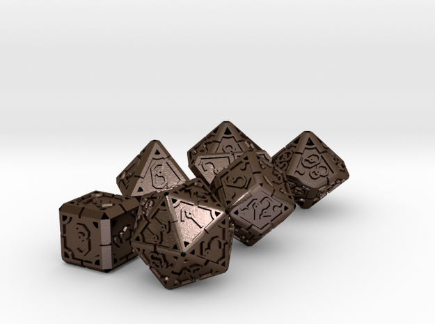 Vertex Dice RPG Set and Singles in Polished Bronze Steel: Polyhedral Set