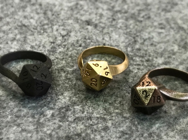 D20 Ring in Polished Bronzed Silver Steel: 6 / 51.5