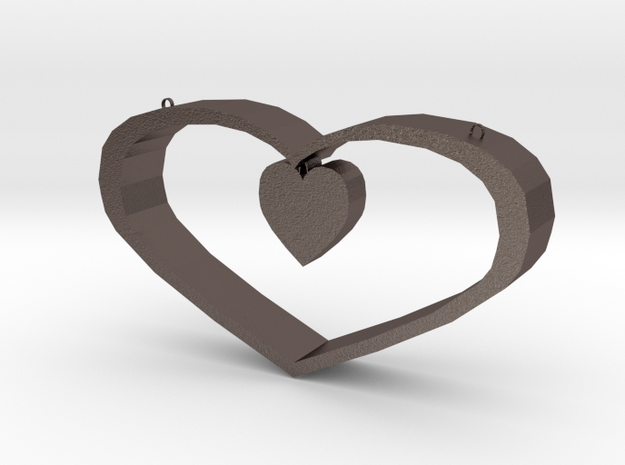 Heart Pendant - Small in Polished Bronzed Silver Steel