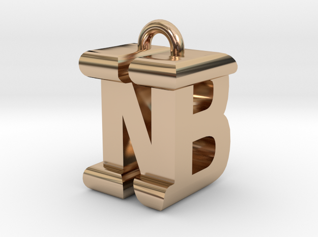 3D-Initial-BN in 14k Rose Gold Plated Brass