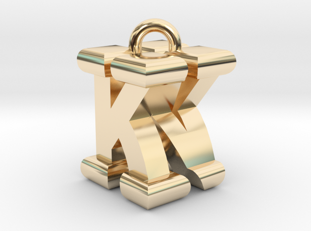 3D-Initial-KN in 14k Gold Plated Brass