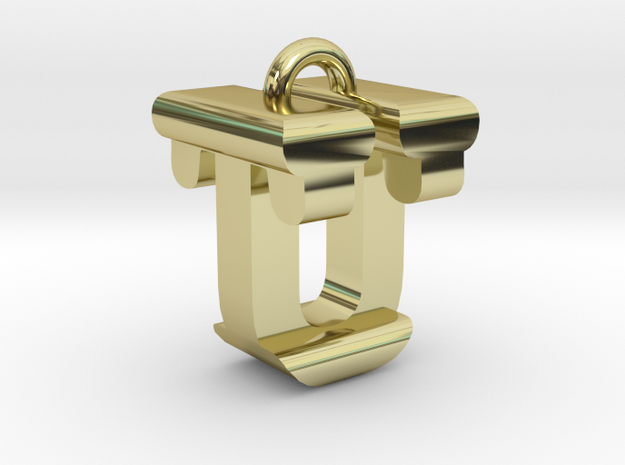 3D-Initial-TU in 18k Gold Plated Brass