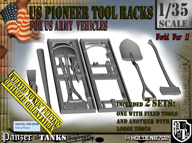 1-35 US Pioneer Tool Rack SET101 in Tan Fine Detail Plastic