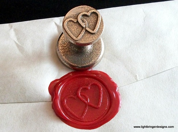 Linked Hearts Wax Seal in Polished Bronzed Silver Steel
