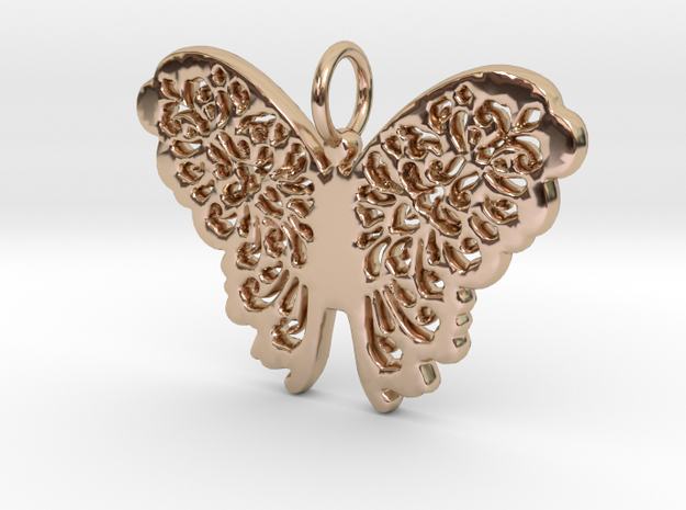 Flourish Lace Butterfly Pendant Charm in 14k Rose Gold Plated Brass