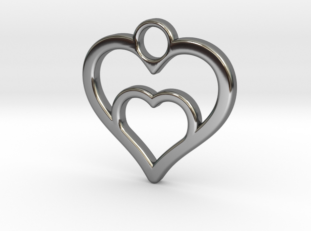 Heart in heart in Fine Detail Polished Silver: Small