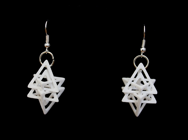 Dual Tetrahedron Earring in White Processed Versatile Plastic