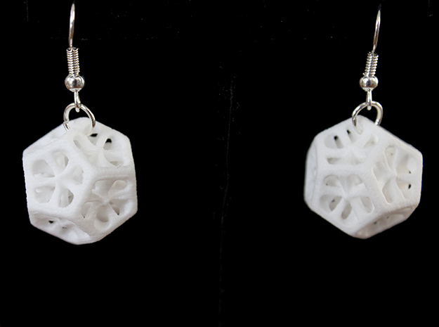 Dodecahedron Earrings in White Processed Versatile Plastic