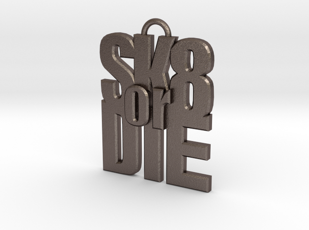 "SK8 or DIE" keychain in Polished Bronzed Silver Steel