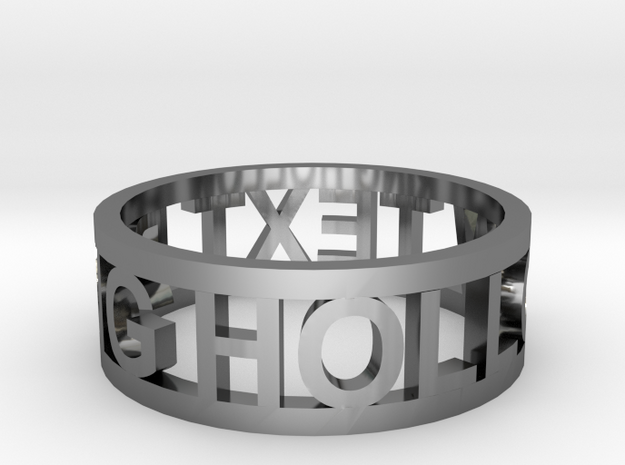 hollow text ring in Fine Detail Polished Silver