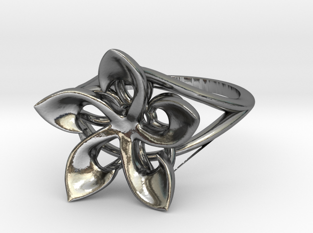 Flowering Plumeria Ring in Polished Silver