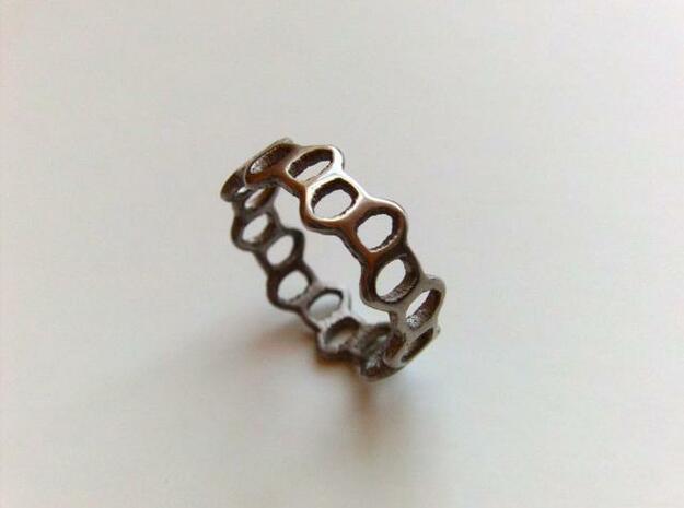 Offset Links ring in Polished Bronzed Silver Steel